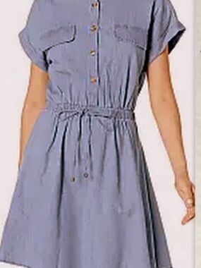 Tommy Hilfiger Blue Denim Shirt Dress Collared Short Sleeve Button Pockets 4